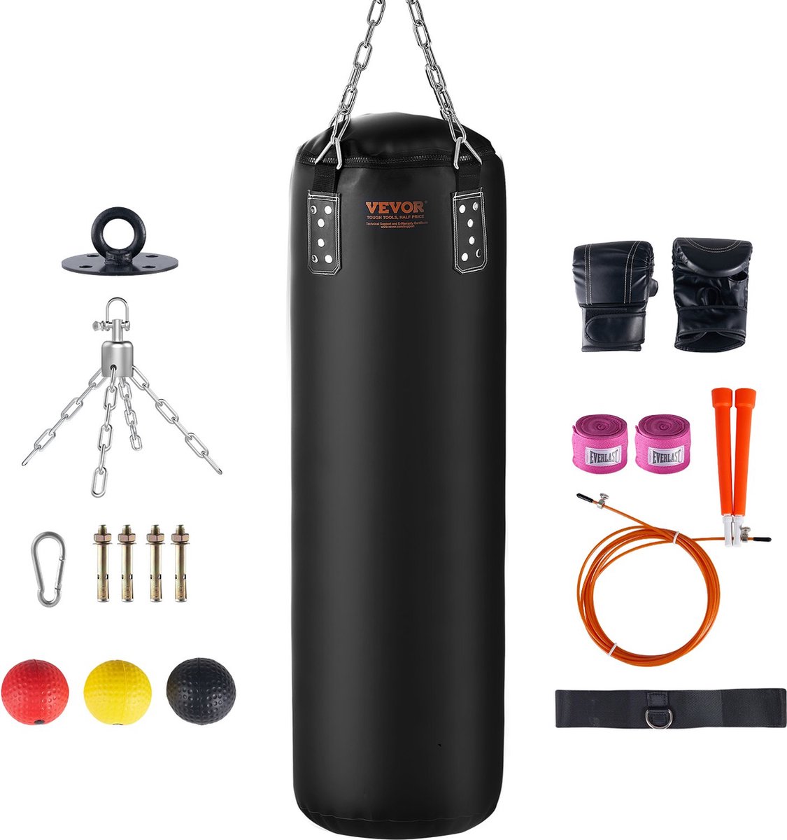 Bokszak - Boksbal - Boks set - Boks zak - Boks bal - Hangend - Incl. handschoenen, springtouw, hoofdband ballen - 120 x 36 cm