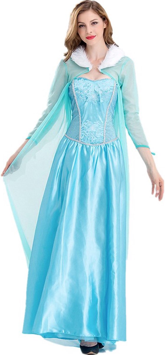 Joya Party® Verkleed Jurk Volwassenen | Blauwe Glamour Jurk | Carnaval Verkleedjurk Dames | Prinsessenjurk Vrouwen | ijsprinces | Carnavalskleding | Maat S — afbeelding 5
