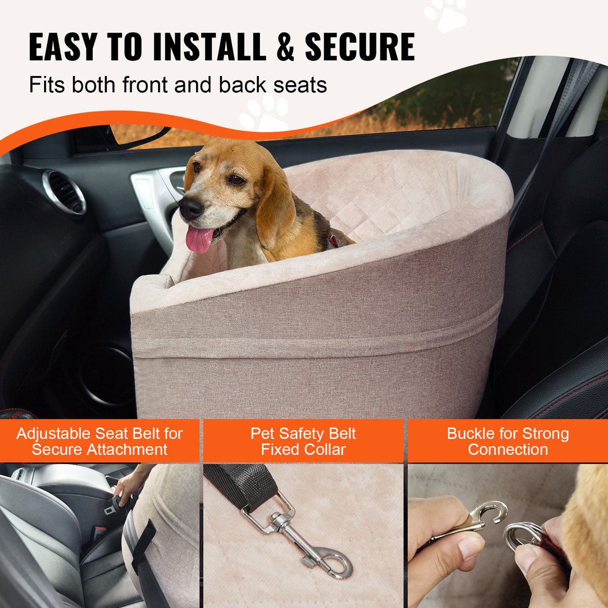 VEVOR Hondenautostoel voor-/Achterzit Hondenstoel Auto 560x508x410mm 25kg Bruin – foto 4