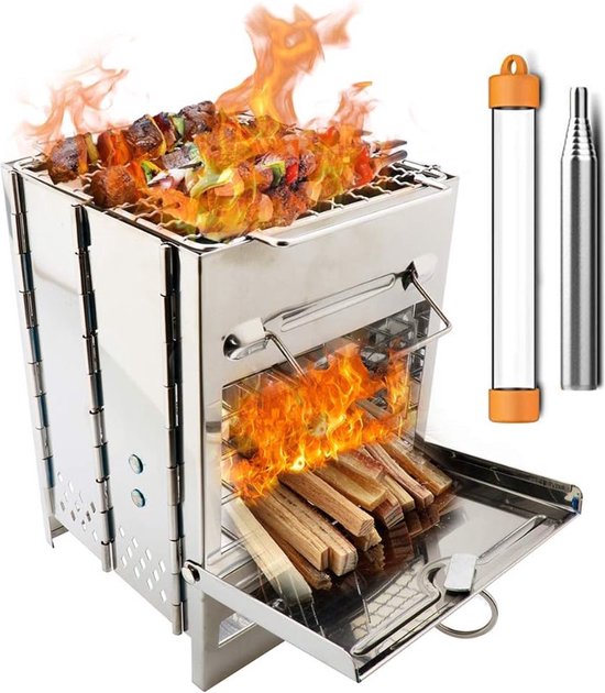 Foto: Roestvrijstalen grill gill gasbrander voor outdoor koken picknick camping camping campingkoker draagbare opvouwbare lichte roestvrijstalen fornuis houtkachel backpacking fornuis picknick bbq cooker