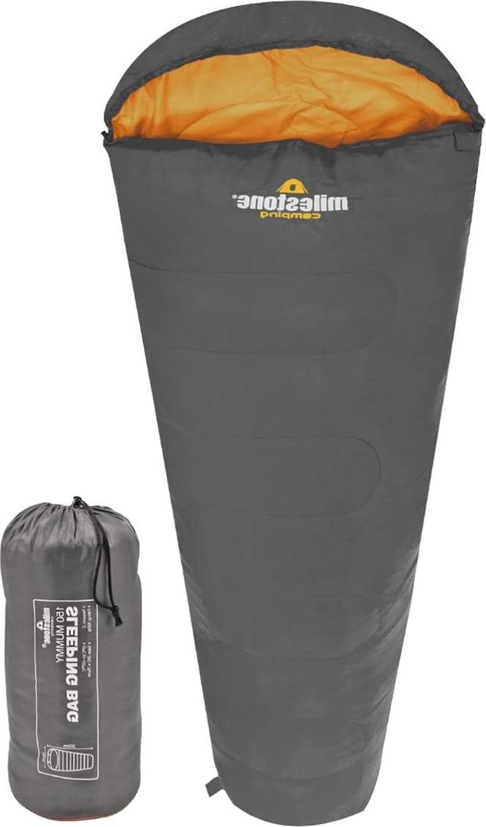 Enkele Mummieslaapzak Grijs Oranje Comfortabel Draagbaar Draagtas Waterafstotend