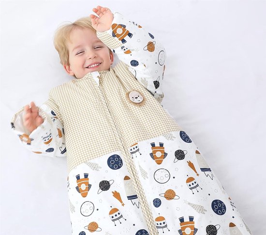 25 Tog winterslaapzak met afneembare mouwen - biologische katoenen kinderslaapzak - jongens en meisjes - ruimteschip XL - 130-150 cm — afbeelding 4