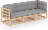vidaXL Tuinbank 3-zits met kussens grenenhout Tuinbank - Lounge Bank - Tuinset - Buis Meubel - Hout Meubel - Grijze Tuinbank - 3 Persoons Tuinbank - Outdoor Furniture