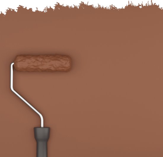 Verfroller brengt matte terracotta bruine muurverf aan.