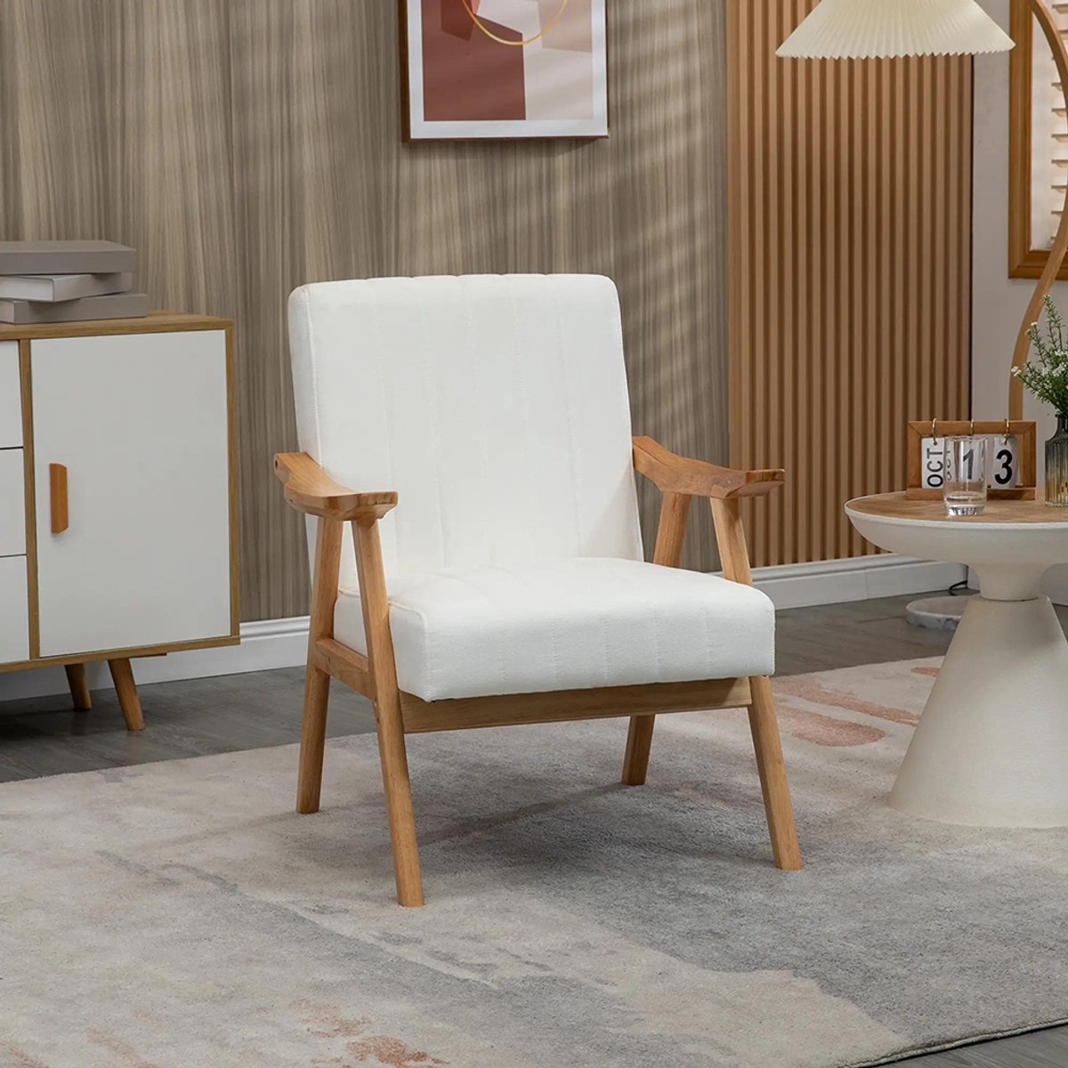 Sweiko Fauteuil - Velvet - Massief houten frame - 68 x 74 x 82 cm - Crème
