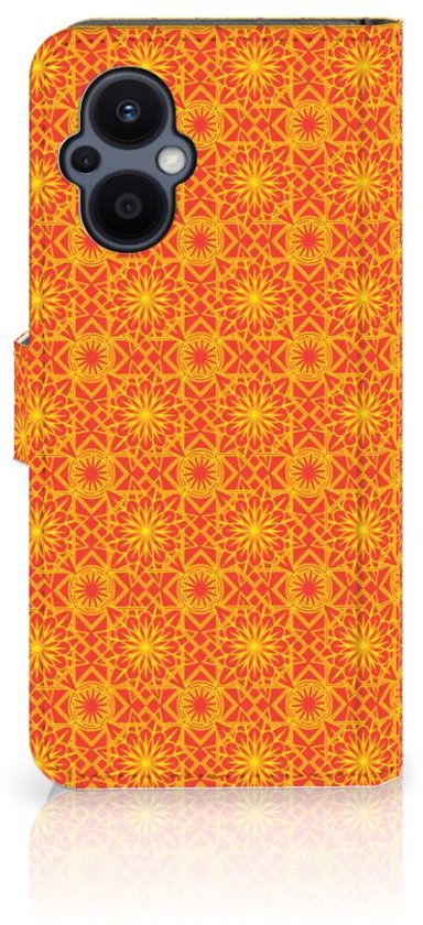 PU Premium Housse pour OPPO Reno 8 Lite | OnePlus Nord N20 Portefeuille Batik Orange