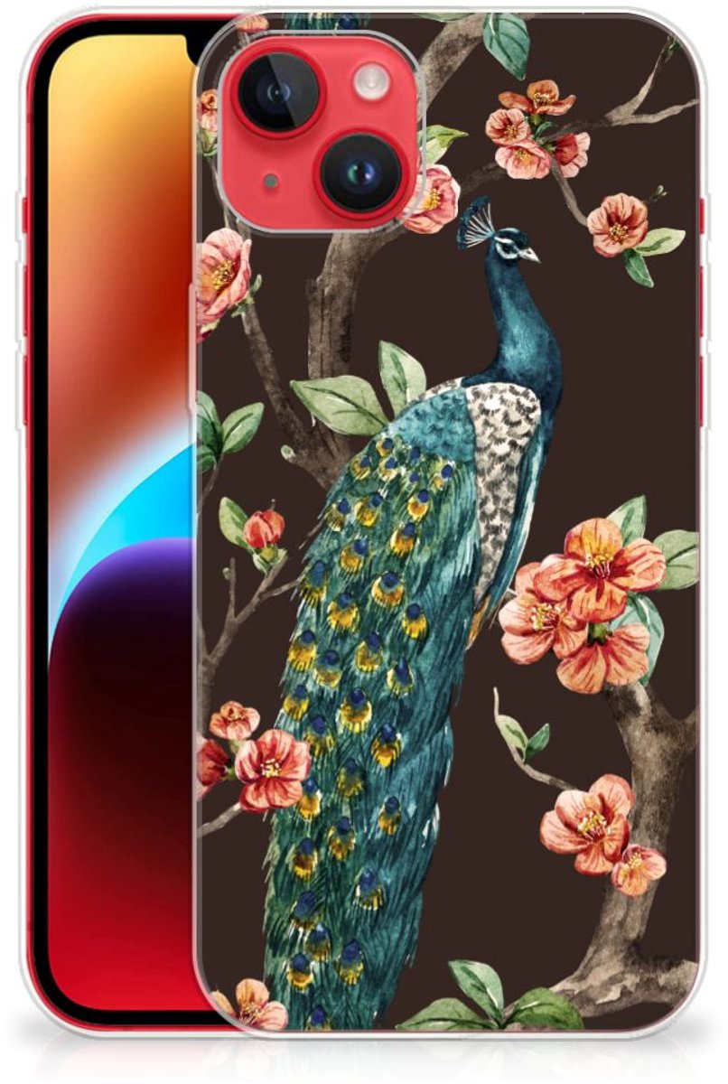 iPhone 14 Plus TPU Hoesje Pauw met Bloemen