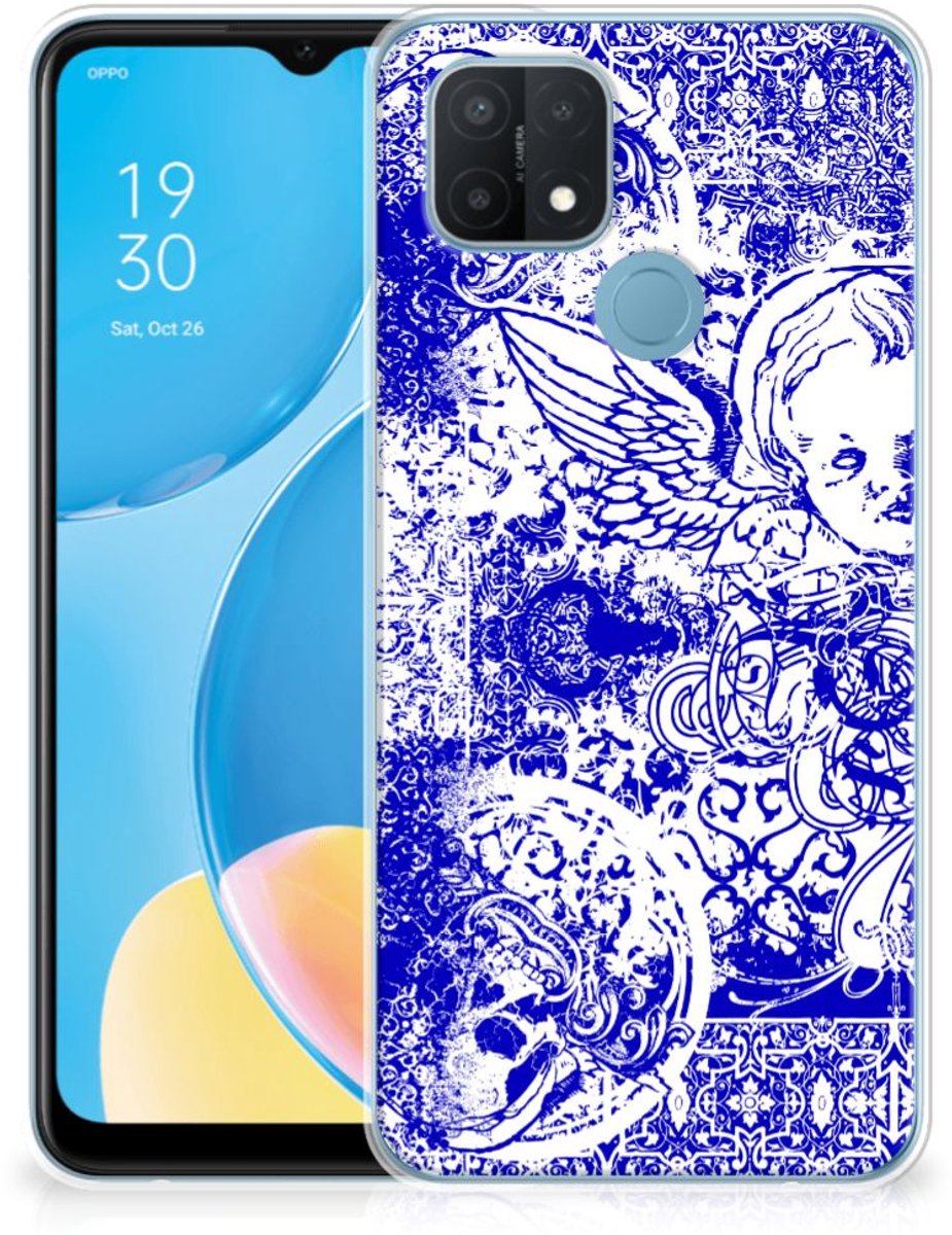 TPU Hoesje voor Silicone Back Case OPPO A15 Angel Skull Blauw