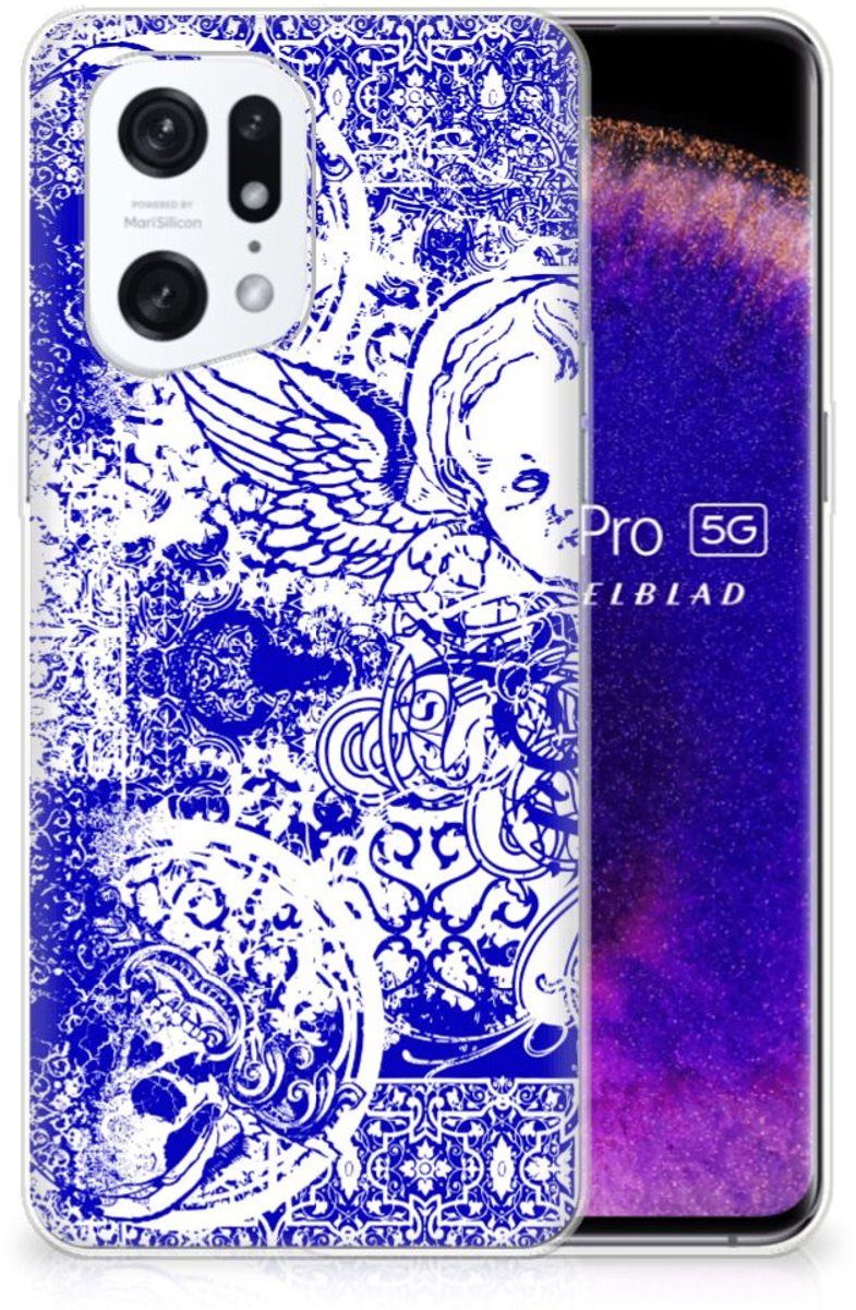 Silicone Back Case OPPO Find X5 Pro Angel Skull Blauw