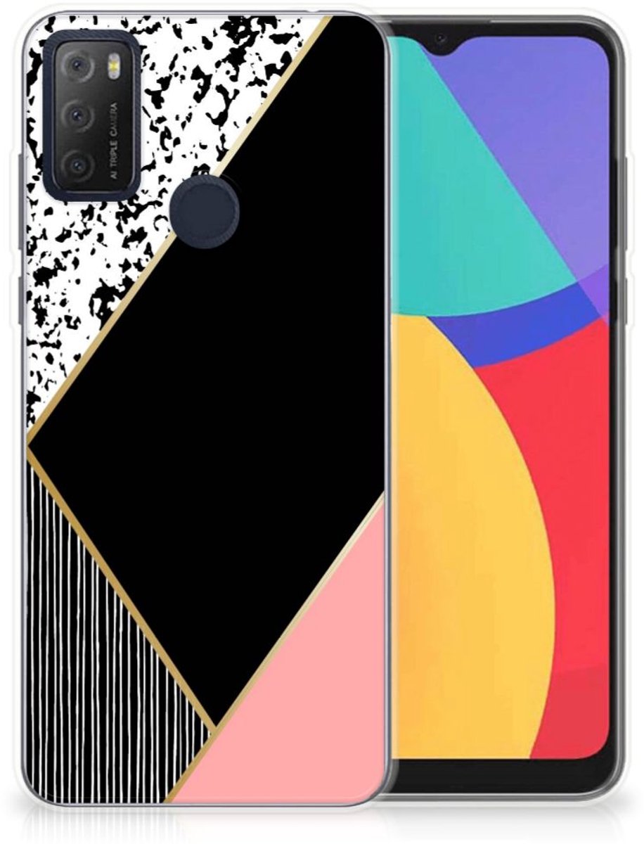 Alcatel 1S (2021) TPU Hoesje Zwart Roze Vormen
