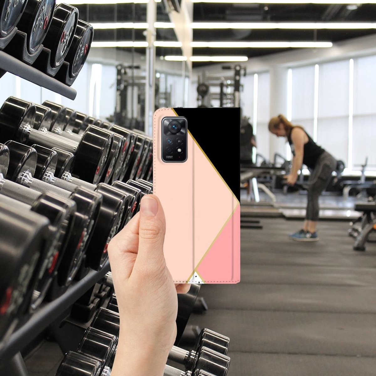 Xiaomi Redmi Note 11 Pro Stand Case Zwart Roze Vormen