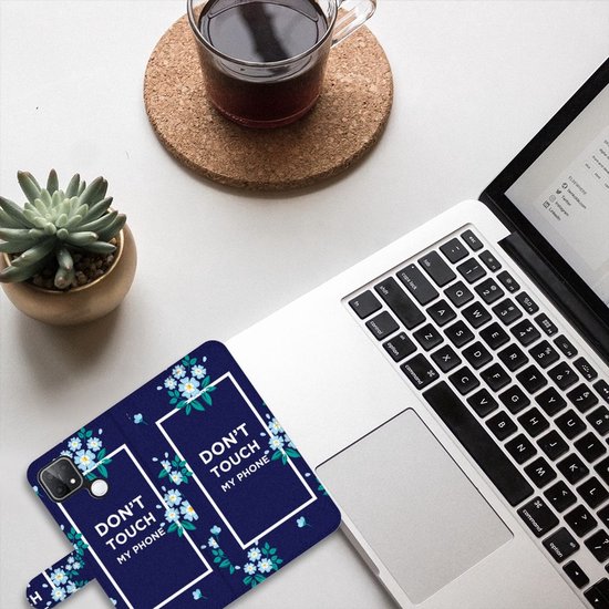 Coque Téléphone OPPO A15 Coque avec pour Fleurs Bleues Do Not Touch My Phone