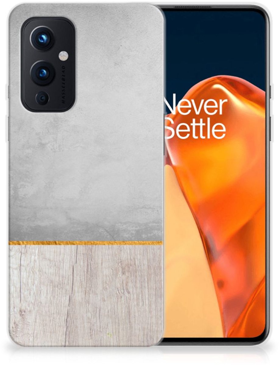 OnePlus 9 Bumper Hoesje Wood Concrete