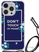 Coque Antichoc iPhone 14 Pro Max Coque Smartphone avec bordure transparente Fleurs Blue Don't Touch My Phone