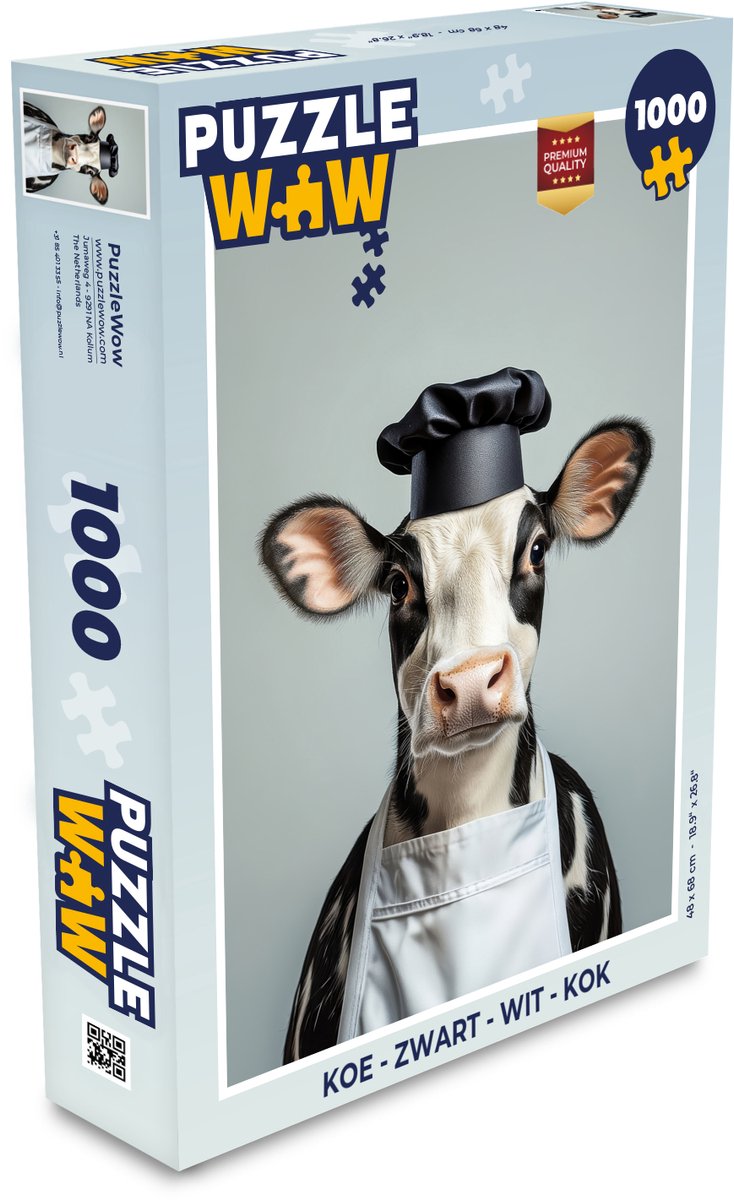 Puzzel Koe - Zwart - Wit - Kok - Legpuzzel - Puzzel 1000 stukjes volwassenen