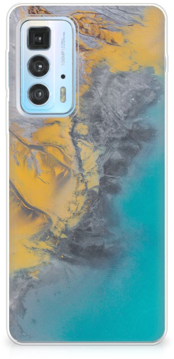 Back Cover voor Motorola Edge 20 Pro TPU Siliconen Hoesje Marble Blue Gold