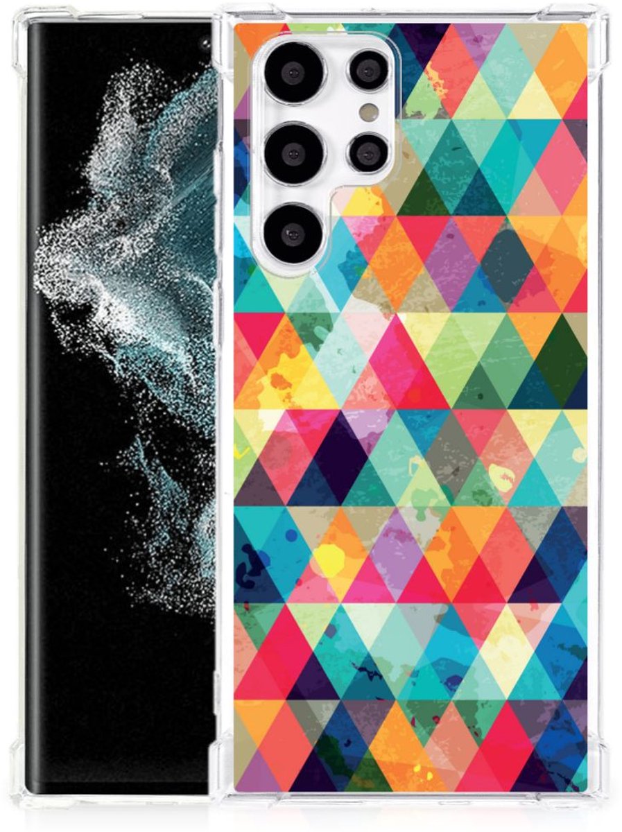 Samsung Galaxy S22 Ultra Doorzichtige Silicone Hoesje Geruit