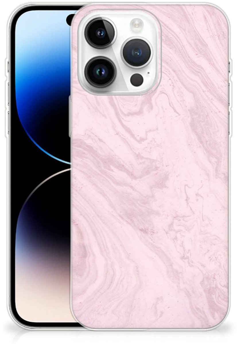 iPhone 14 Pro Max TPU Siliconen Hoesje Marble Pink - Origineel Cadeau Vriendin
