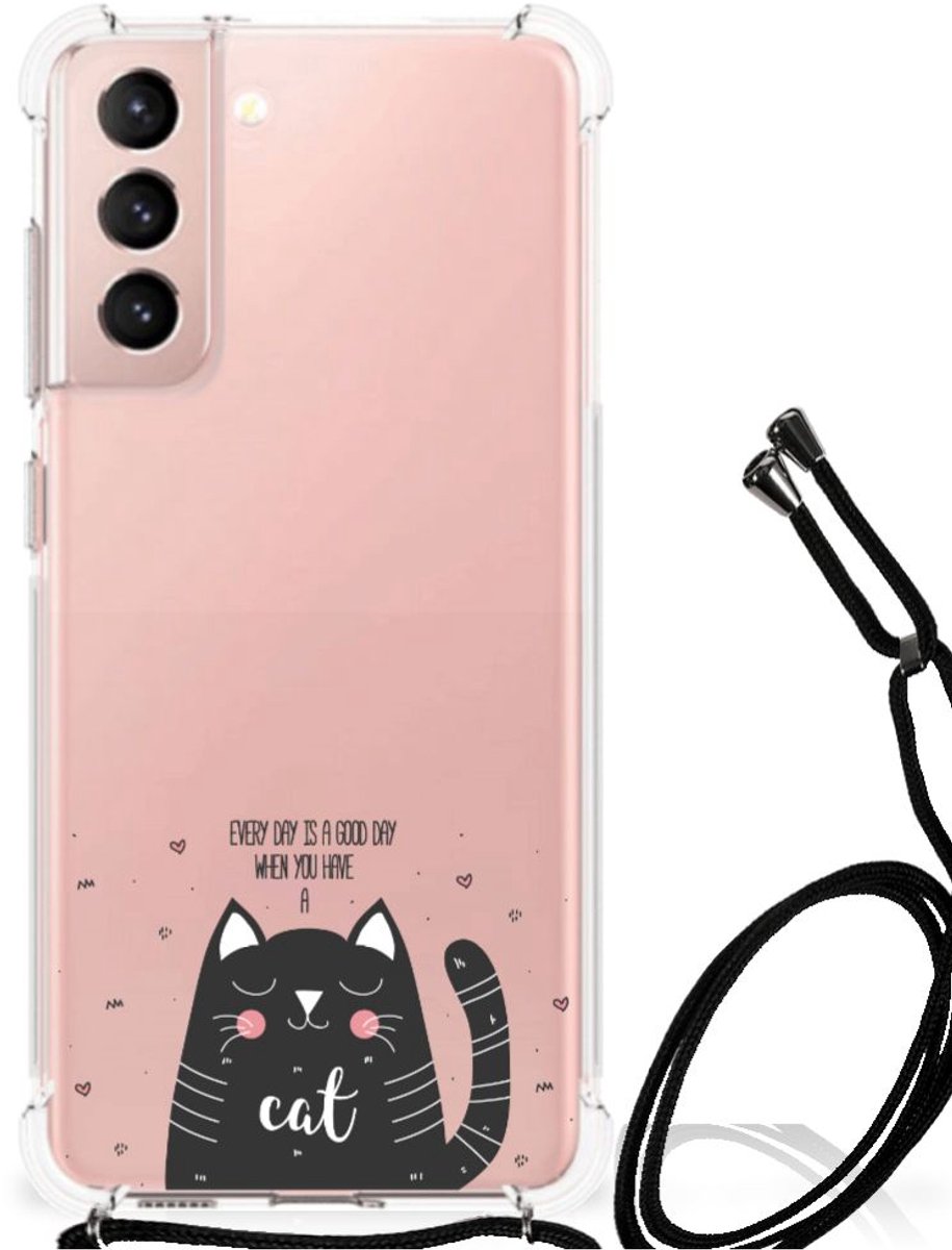 Samsung Galaxy S21 FE Stevig Bumper Hoesje Cat Good Day