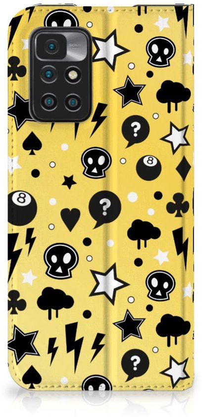Coque Xiaomi Redmi 10 Etui Portefeuille avec Porte-Cartes Punk Yellow