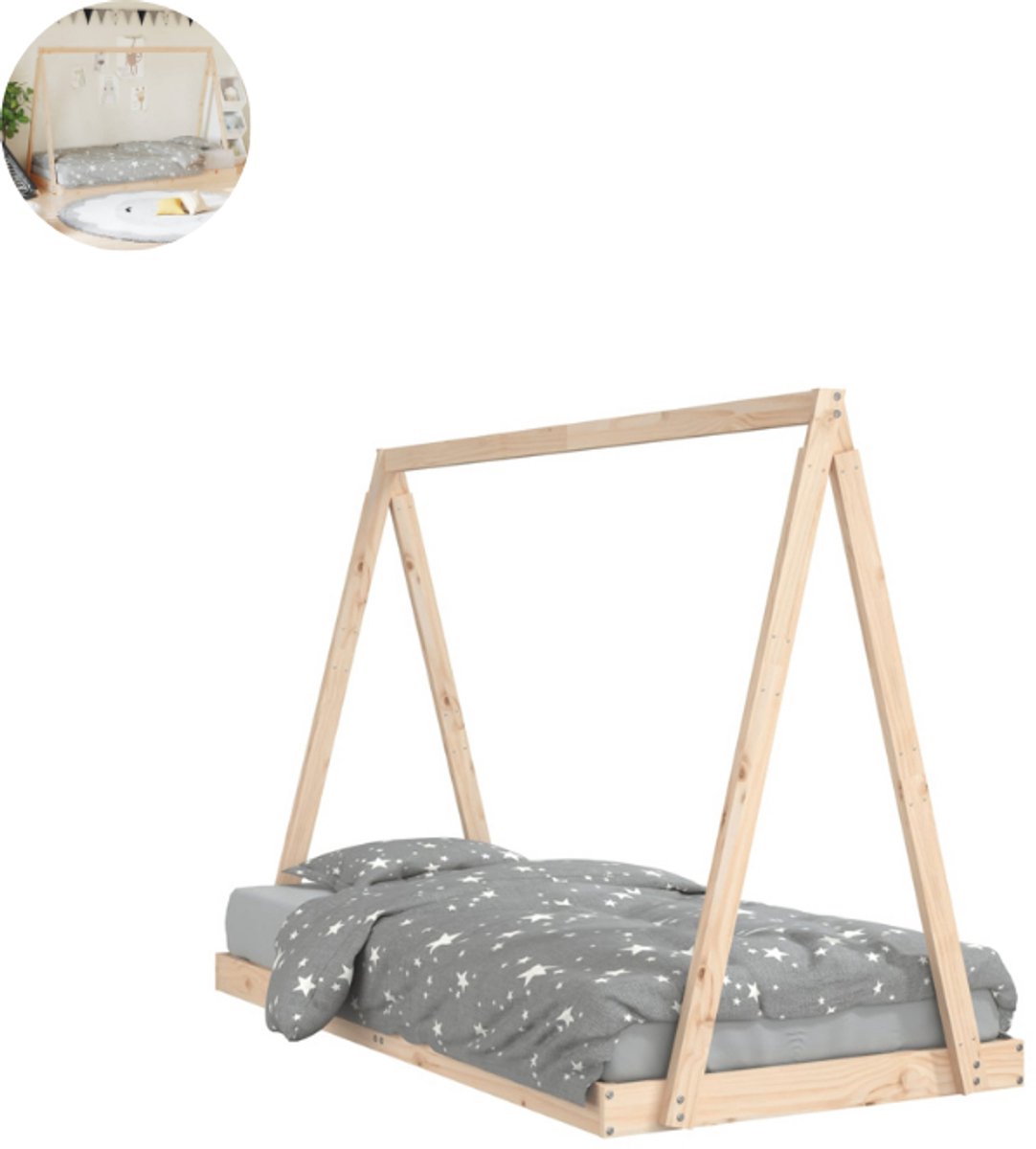 GranMaison Vloerbed – Laag Bedframe – Minimalistisch Design – Stevig en Comfortabel – Geschikt voor Elke Slaapkamer - Naturel