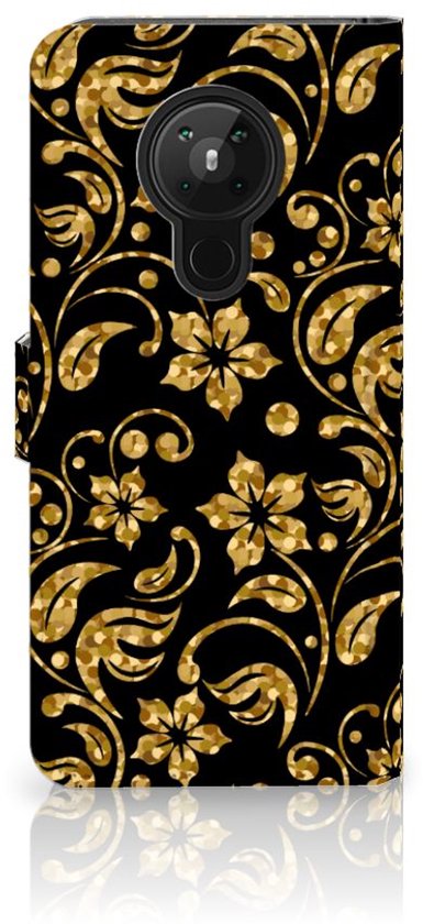 Coque Nokia 5.3 Portefeuille Livre Fleurs D'Or