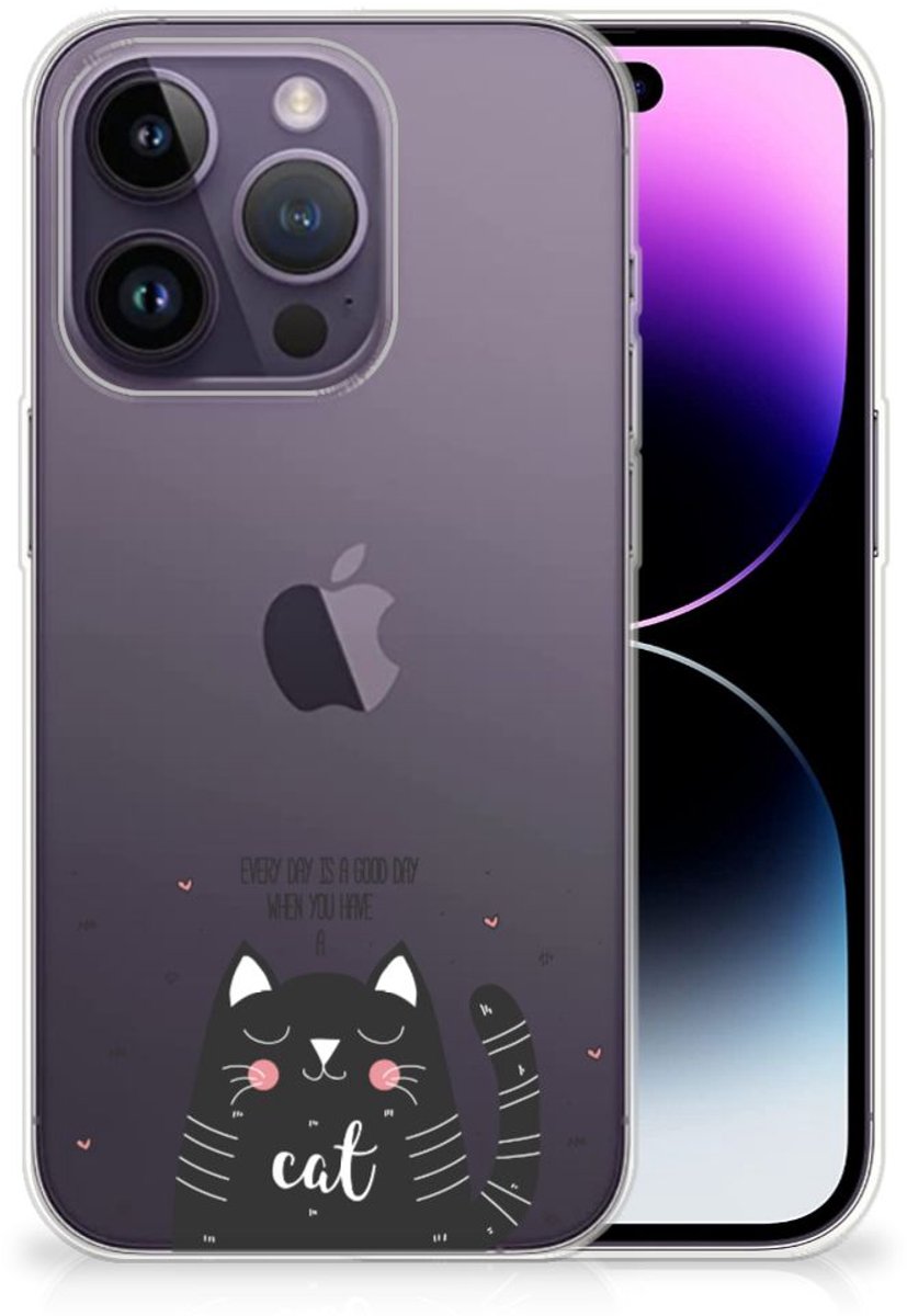 Back Cover voor Apple iPhone 14 Pro Telefoonhoesje met Naam Cat Good Day