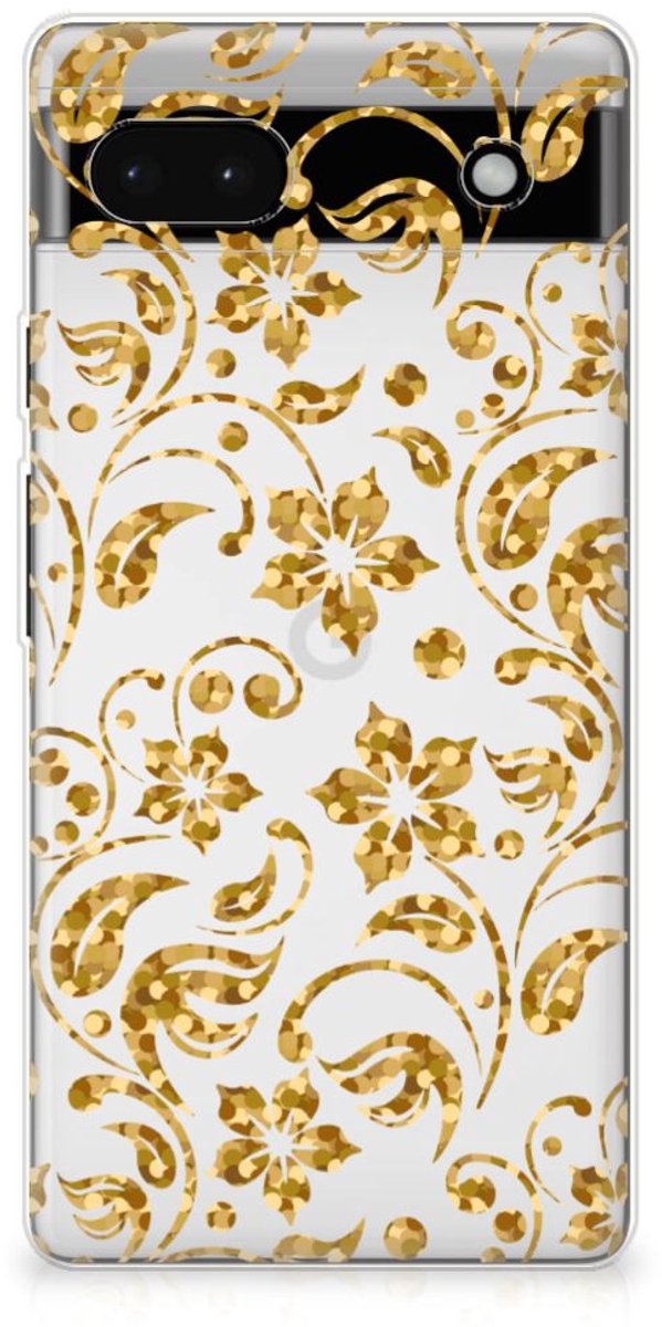 Google Pixel 6A TPU Case Gouden Bloemen