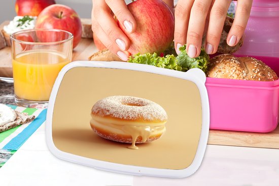 Boîte à lunch rose - Lunchbox Donut - Crémeux - Sucre en poudre - Beige - Boîte à lunch 18x12x6 cm