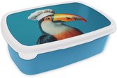 Boîte à lunch bleu - Lunchbox Toucan - Perroquet - Oiseau - Toque - Boîte à lunch 18x12x6 cm