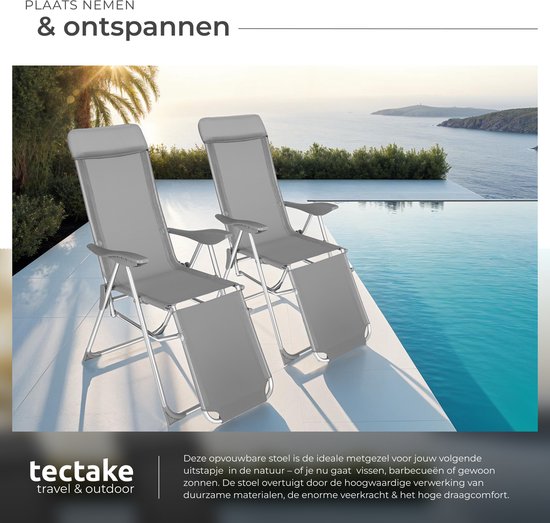 tectake® - Set van 2 klapstoelen - Aluminium tuinstoelen - Inklapbaar met hoofdsteun en voetensteun - Ligstoelen voor in de tuin, terras of balkon - Campingstoel - Grijs van Merkloos — afbeelding 4