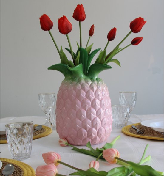 Bouquet de tulipes artificielles Bellatio Design Sally - 7 pièces - rouge - toucher réaliste - 47 cm