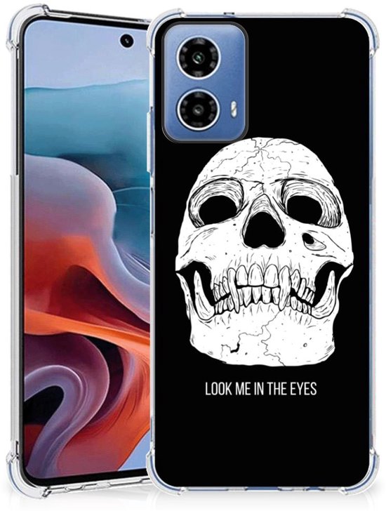 Étui de protection adapté pour Motorola Moto G34, coque de téléphone avec bord transparent, yeux de crâne