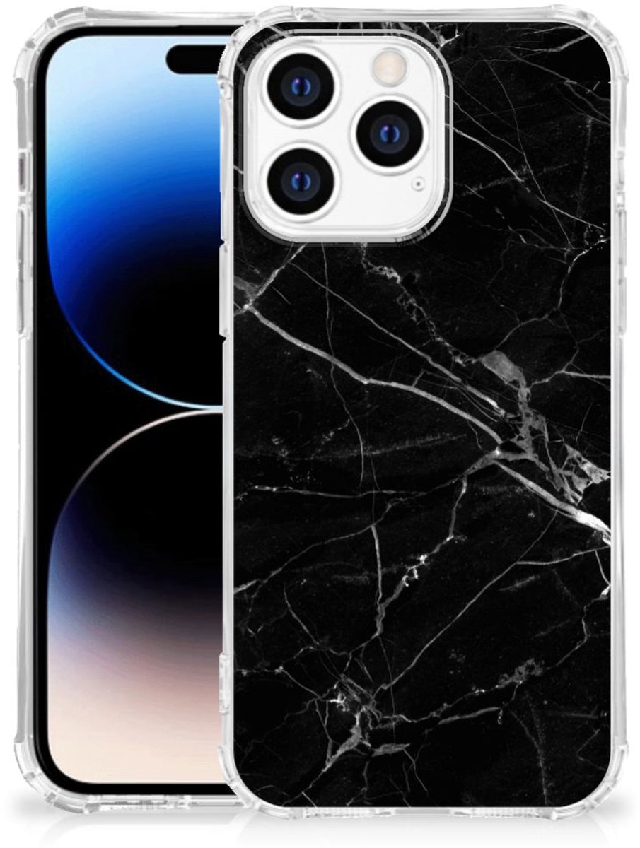 Apple iPhone 14 Pro Max Anti-Shock Hoesje Marmer Zwart - Origineel Cadeau Vader