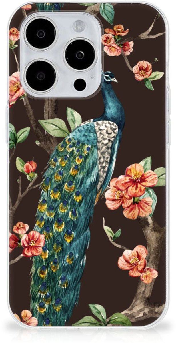 iPhone 15 Pro TPU Hoesje Pauw met Bloemen