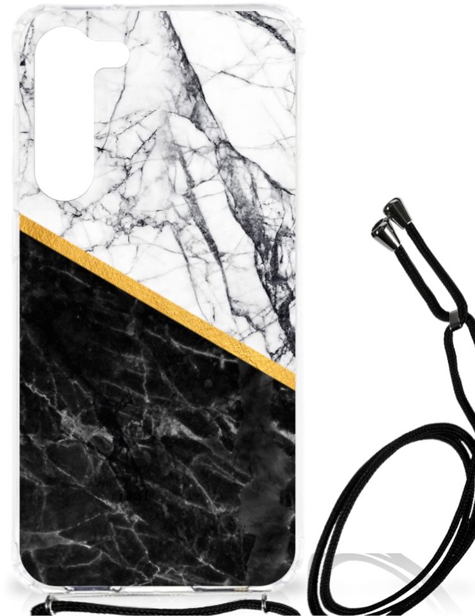 Samsung Galaxy S23 Plus Anti-Shock Hoesje Marmer Wit Zwart - Origineel Cadeau Man