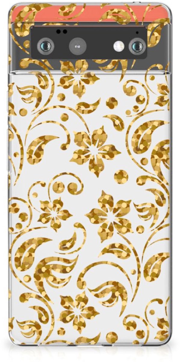 Google Pixel 6 TPU Case Gouden Bloemen