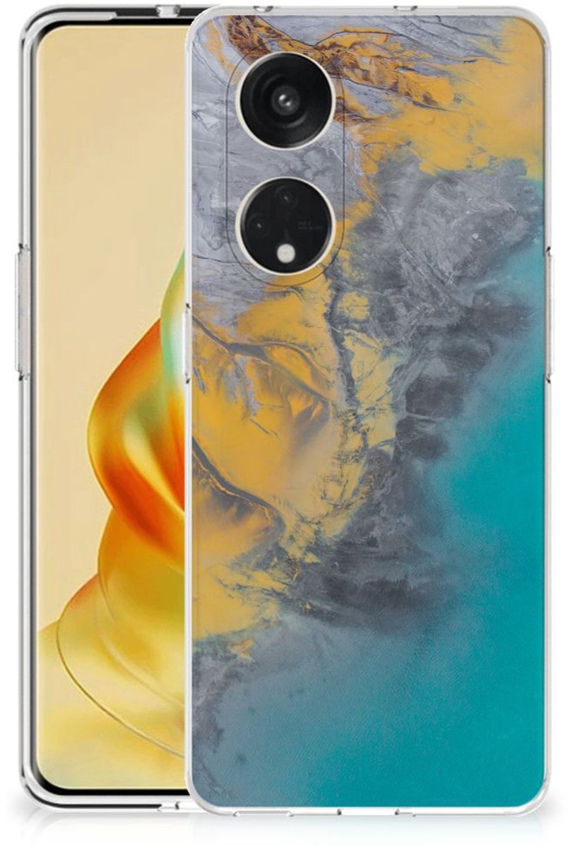 OPPO Reno8 T 5G TPU Siliconen Hoesje Marble Blue Gold