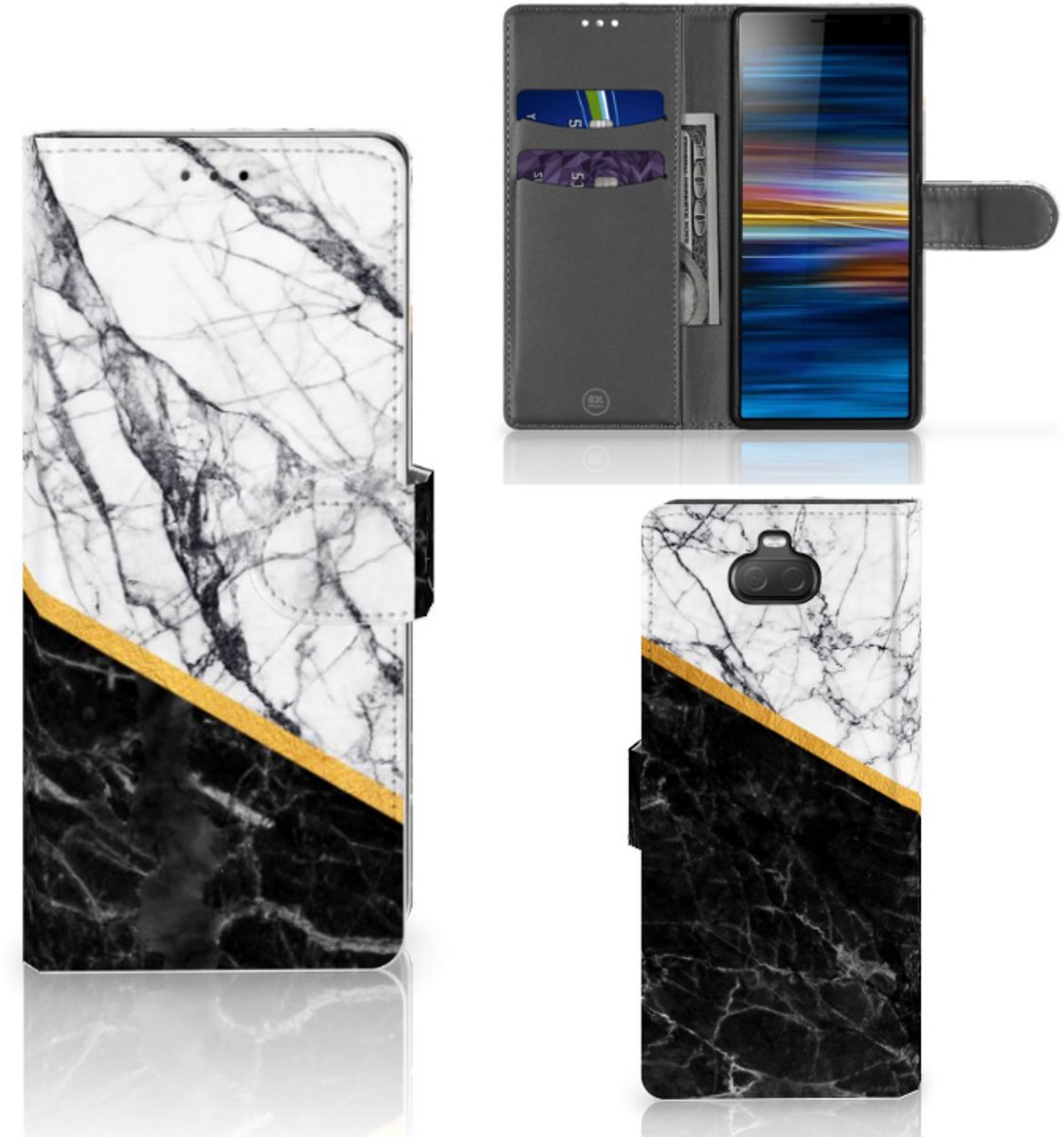 Sony Xperia 10 Bookcase Marmer Wit Zwart - Origineel Cadeau Man