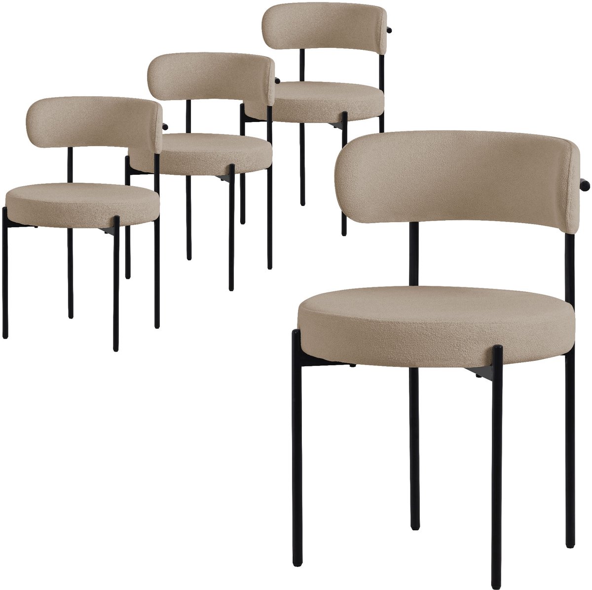 ml-design eetkamerstoelen set van 4, keukenstoel in teddy stof bruin, woonkamerstoel met rugleuning, gestoffeerde stoelen met zwarte metalen poten, ergonomische loungestoel, stoel voor eetkamer
