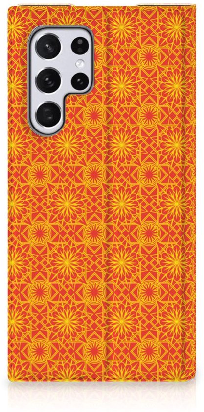 Coque Téléphone Samsung Galaxy S22 Ultra Wallet Case Batik Orange