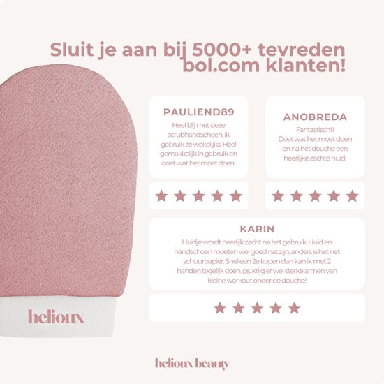 Helioux® Scrub Handschoen Roze - Exfoliating Glove - Scrub Washand Voor Lichaam & Gezicht - Verwijderen Van Dode Huidcellen of Zelfbruiner - Roze - Pink