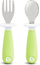 Couverts pour enfants Munchkin - Fourchette et cuillère pour tout-petits - Raise - 2 pièces - à partir de 12 mois - Ensemble de couverts en acier inoxydable - Vert