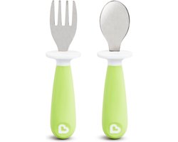 Munchkin Kinderbestek Vork en Lepel voor peuters – Raise - 2-delig - vanaf 12 maanden - Roestvrijstalen bestekset - Groen