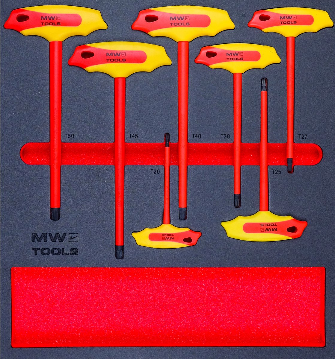 Geïsoleerde stiftsleutelset Torx met T-hendel foam tray 7 delig MW Tools MWETTX7