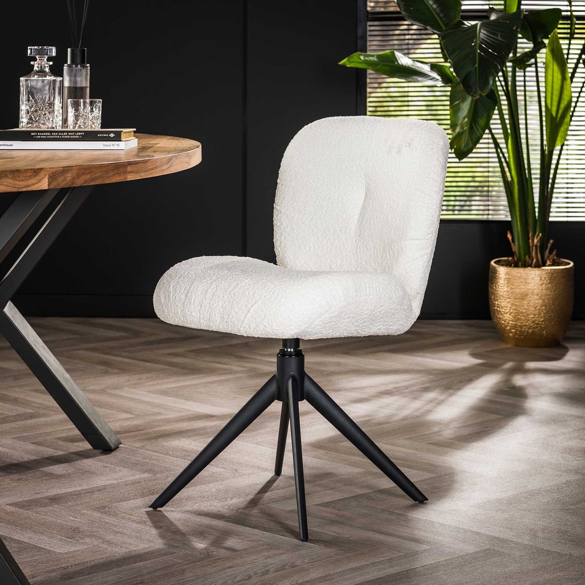 Dimehouse Set van 2 Draaibare Eetkamerstoelen Bouclé Lava - Zonder Armleuningen Taupe