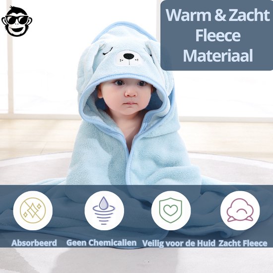 BoefieBoef Hond Baby Badcape & Peuter Handdoek - Superzachte Warme Fleece Wikkeldeken Kinderen 0-3 Jaar - Absorberend & Sneldrogend - Dieren Capuchon - Baby Badhanddoek & Omslagdoek - Jongens & Meisjes - Blauw van BoefieBoef — afbeelding 2