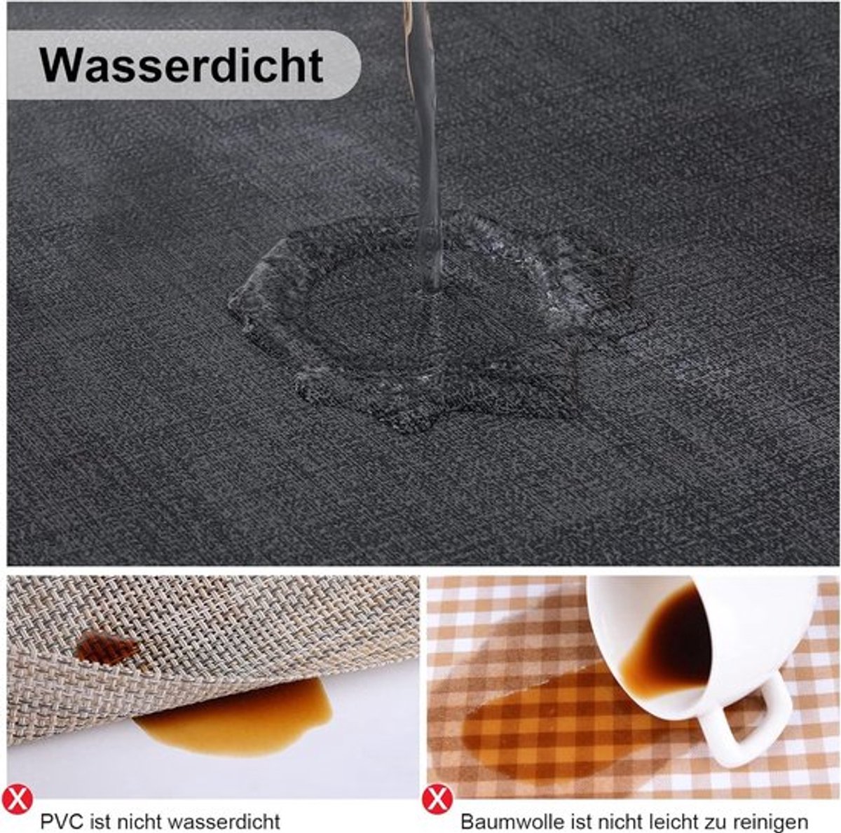 Placemats, afwasbaar, 6-delige set, waterdichte placemats, afwasbaar, dubbelzijdig, leer, antislip placemats, mooie placemats, donkergrijs