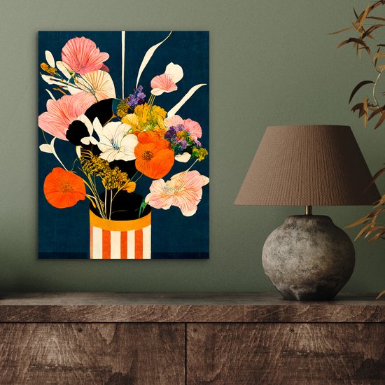 Décoration murale Métal - Aluminium Peinture Industriel - Fleurs - Vase - Tableau - Plantes - 30x40 cm - Dibond - Photo sur aluminium - Décoration murale industrielle - Pour le salon/chambre