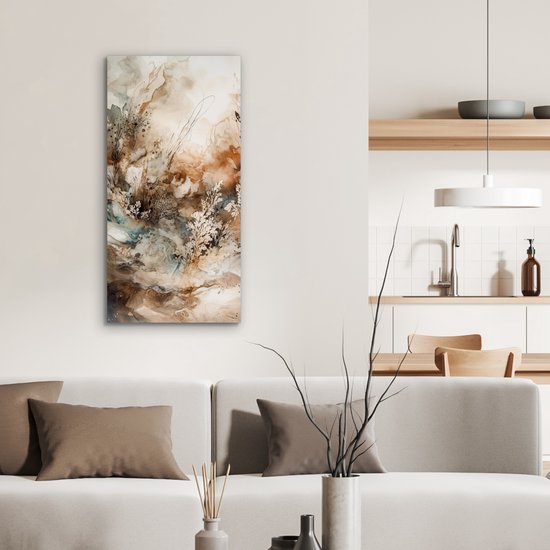 Tableau aluminium 40x80 cm - Décoration murale métal - Abstrait - Beige - Peinture - Art - Nature - Fleurs - Décoration murale métal salon - Décoration industrielle - Photo sur dibond - Accessoires industriels chambre